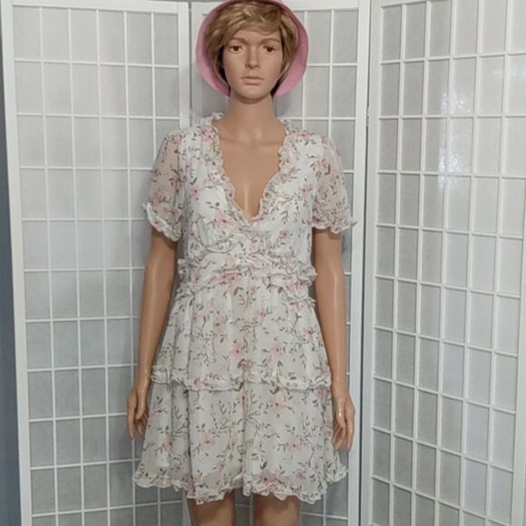 Trixxi Chiffon Dress – White/Pink Floral – Lined – NWOT – Size L - Picture 3 of 14